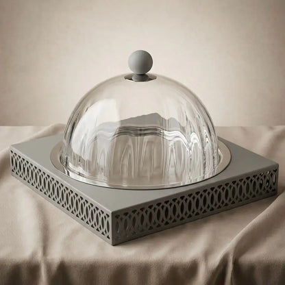 Modern Cake Plate with Glass Dome (S) - Gray - Mawaeen