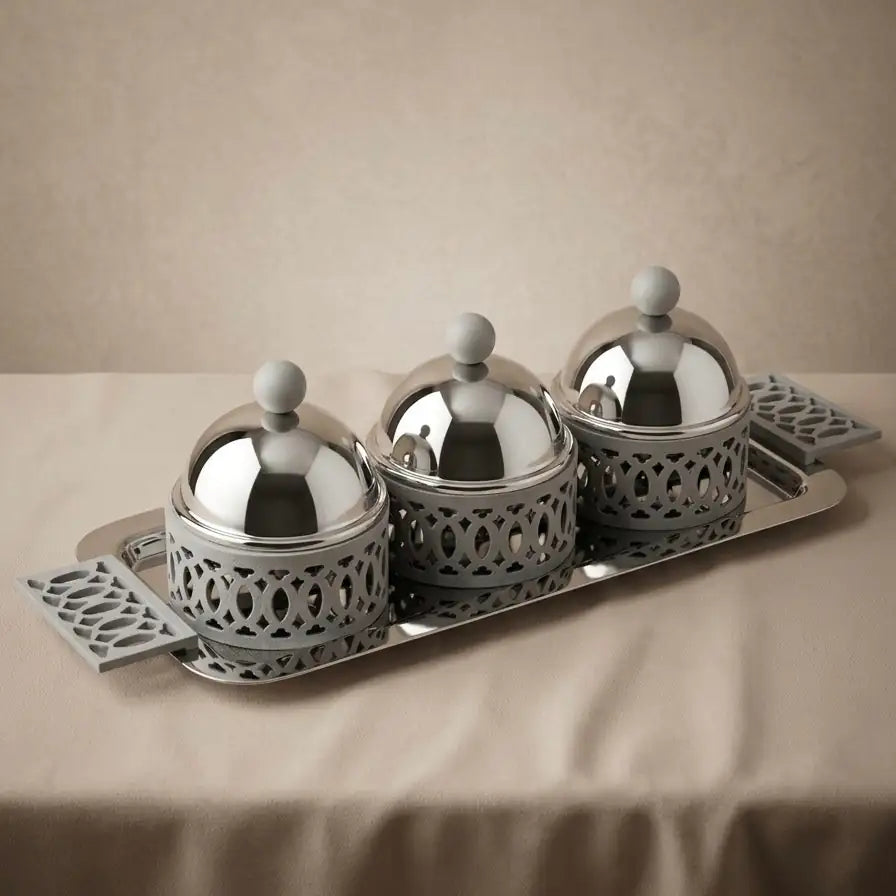 Modern Triple Candy Bowl Set with Serving Tray - Gray - Mawaeen