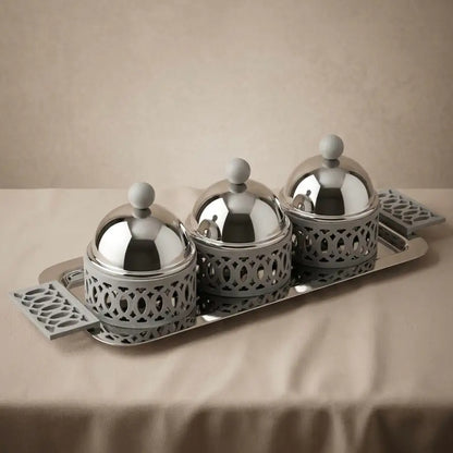 Modern Triple Candy Bowl Set with Serving Tray - Gray - Mawaeen