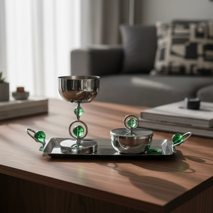 Luxury Incense Burner Gift Set in Wooden Box- G/Silver