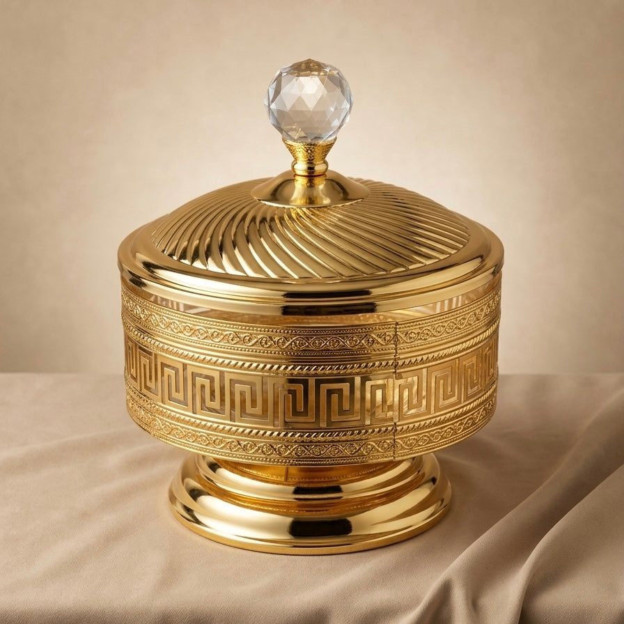 Modern Gold Greek Key Candy Bowl - L - Mawaeen