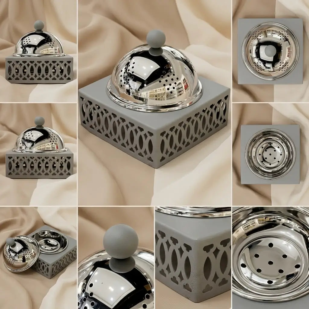 Modern Incense Burner with Stainless Steel Lid – Gray - Mawaeen