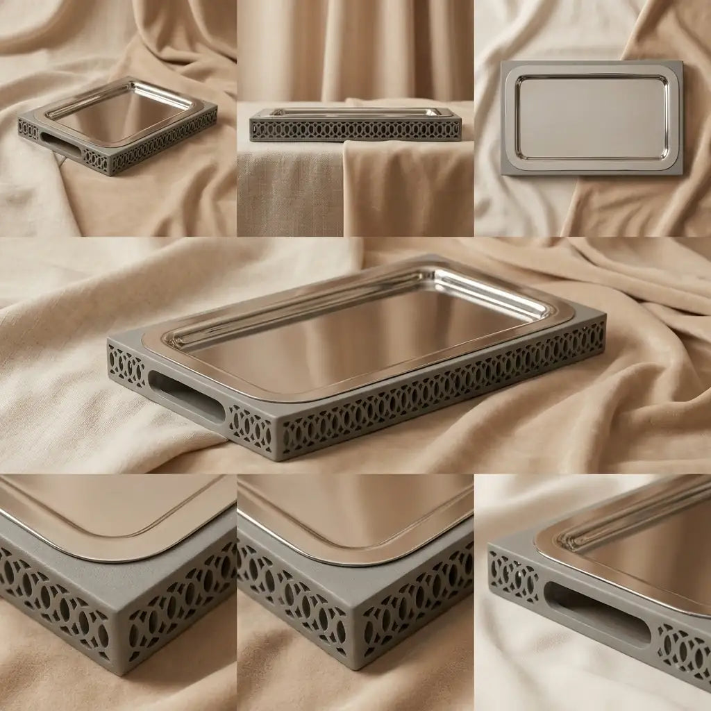 Modern Rectangular Serving Tray (L) – Silver - Mawaeen