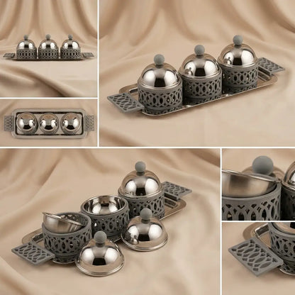 Modern Triple Candy Bowl Set with Serving Tray - Gray - Mawaeen