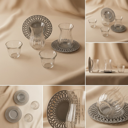 Modern 18-Piece Tea & Coffee Serving Set – Gray - Mawaeen