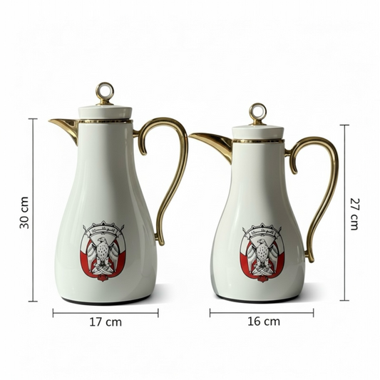 PILSCO AD Logo Double Set – Coffee & Tea Thermal Flask (White & Gold, 1L + 0.7L)