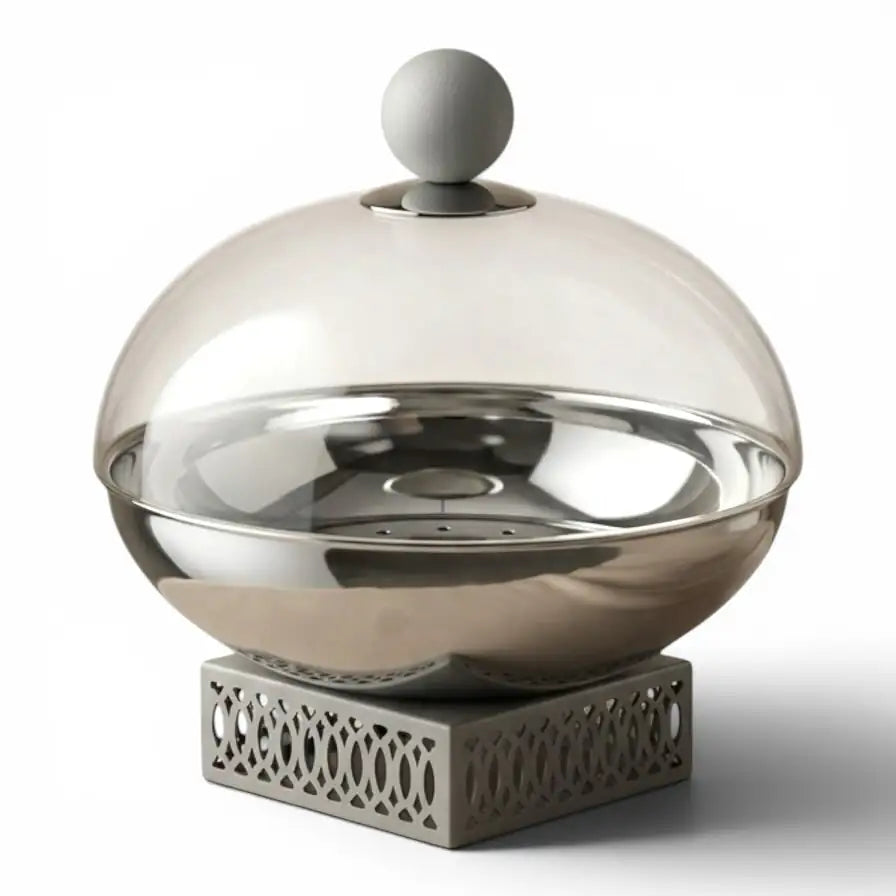 Modern Salad Bowl with Glass Dome – Gray - Mawaeen