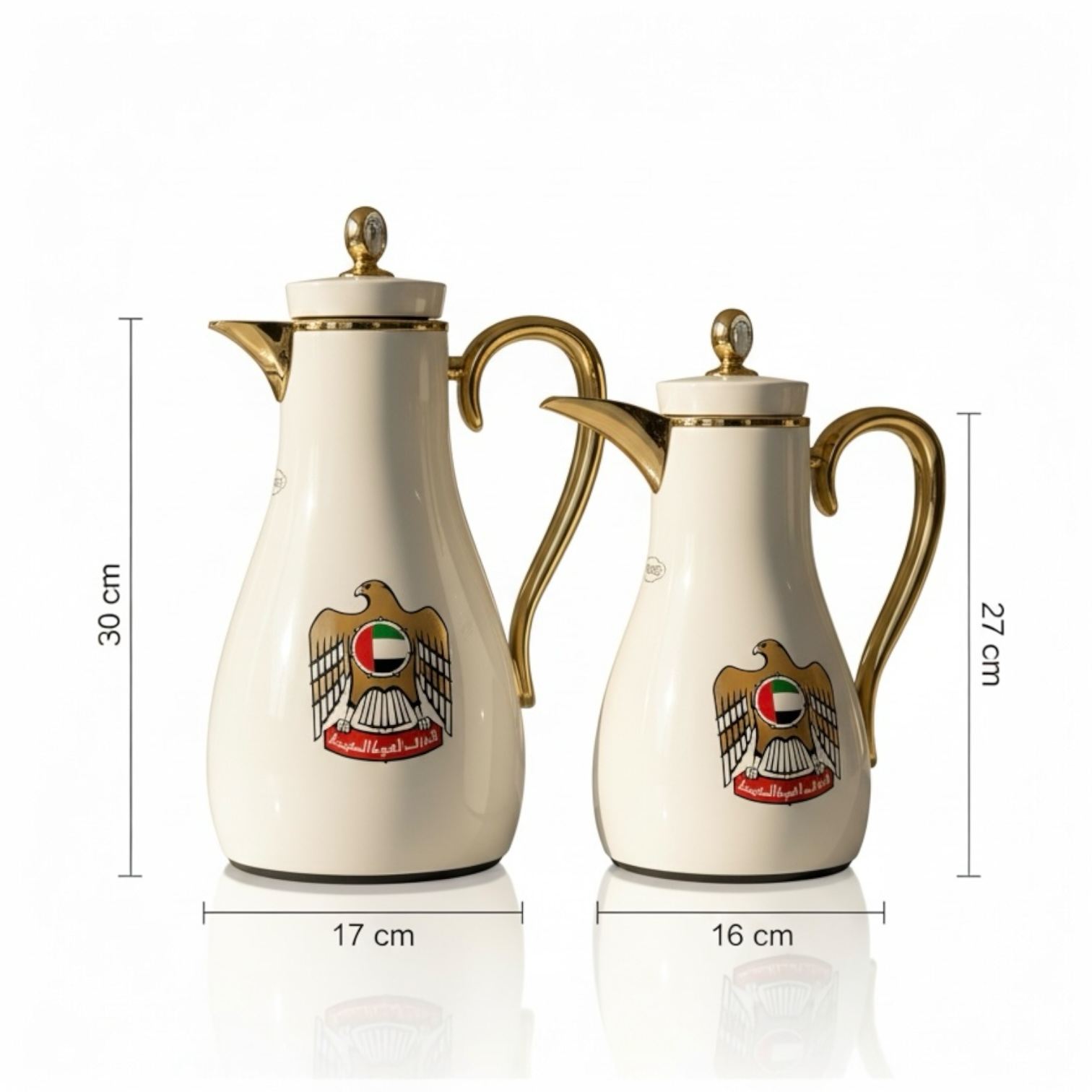 UAE Logo Double Set – Coffee & Tea Thermal Flask (White & Gold, 1L + 0.7L) - Mawaeen