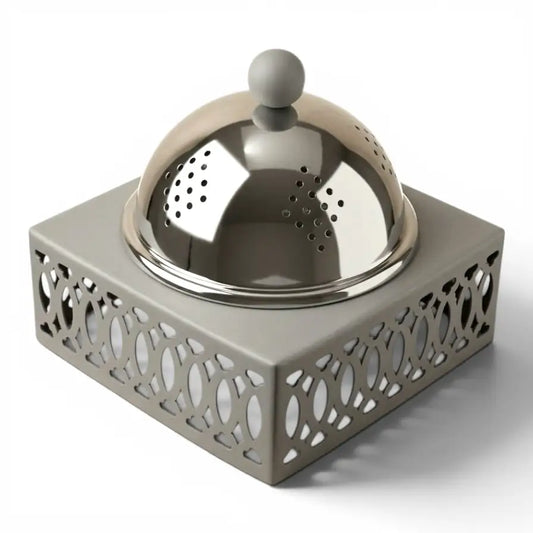 Modern Incense Burner with Stainless Steel Lid – Gray - Mawaeen