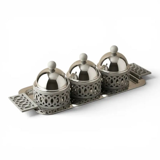 Modern Triple Candy Bowl Set with Serving Tray - Gray - Mawaeen