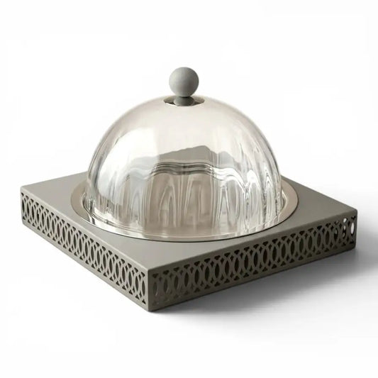 Modern Cake Plate with Glass Dome (S) - Gray - Mawaeen