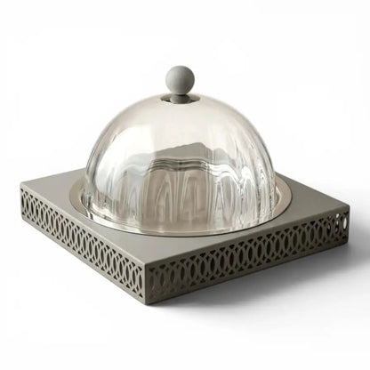 Modern Cake Plate with Glass Dome (L) - Gray - Mawaeen