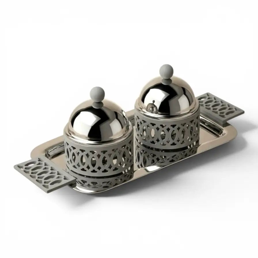 Modern Dual Candy Bowl Set with Serving Tray - Gray - Mawaeen