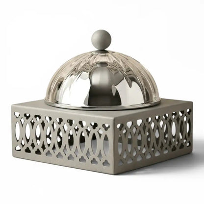 Modern Date Bowl with Glass Dome – Gray - Mawaeen