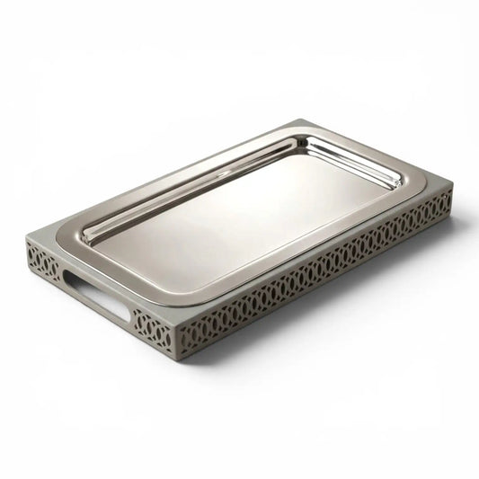 Modern Rectangular Serving Tray (L) – Silver - Mawaeen