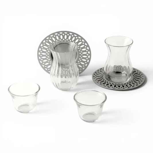 Modern 18-Piece Tea & Coffee Serving Set – Gray - Mawaeen