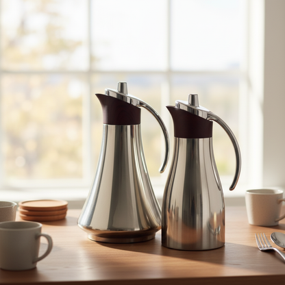 REFAL Double Set – Coffee & Tea Thermal Flask (Silver & Wood, 1L + 1L) - Mawaeen