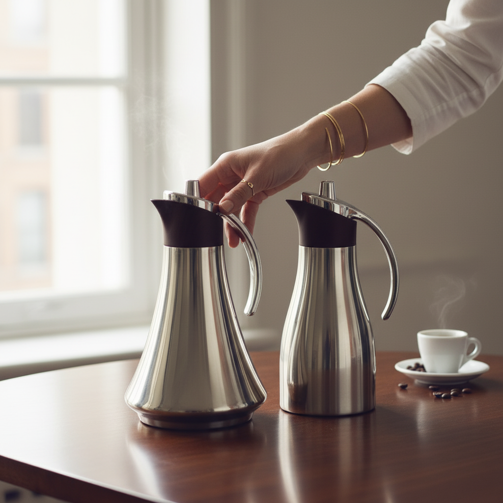 REFAL Double Set – Coffee & Tea Thermal Flask (Silver & Wood, 1L + 1L) - Mawaeen