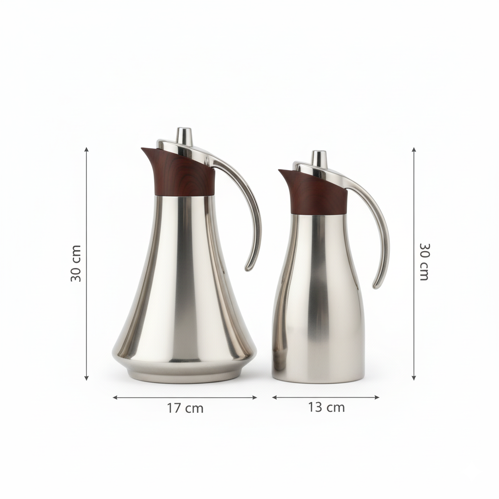 REFAL Double Set – Coffee & Tea Thermal Flask (Silver & Wood, 1L + 1L) - Mawaeen