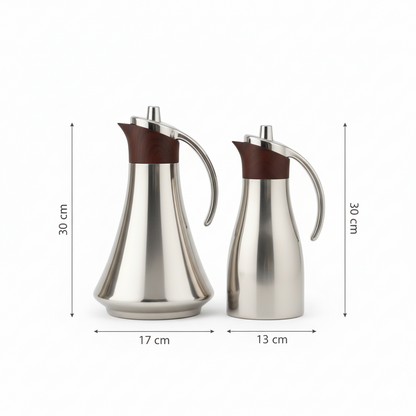 REFAL Double Set – Coffee & Tea Thermal Flask (Silver & Wood, 1L + 1L) - Mawaeen