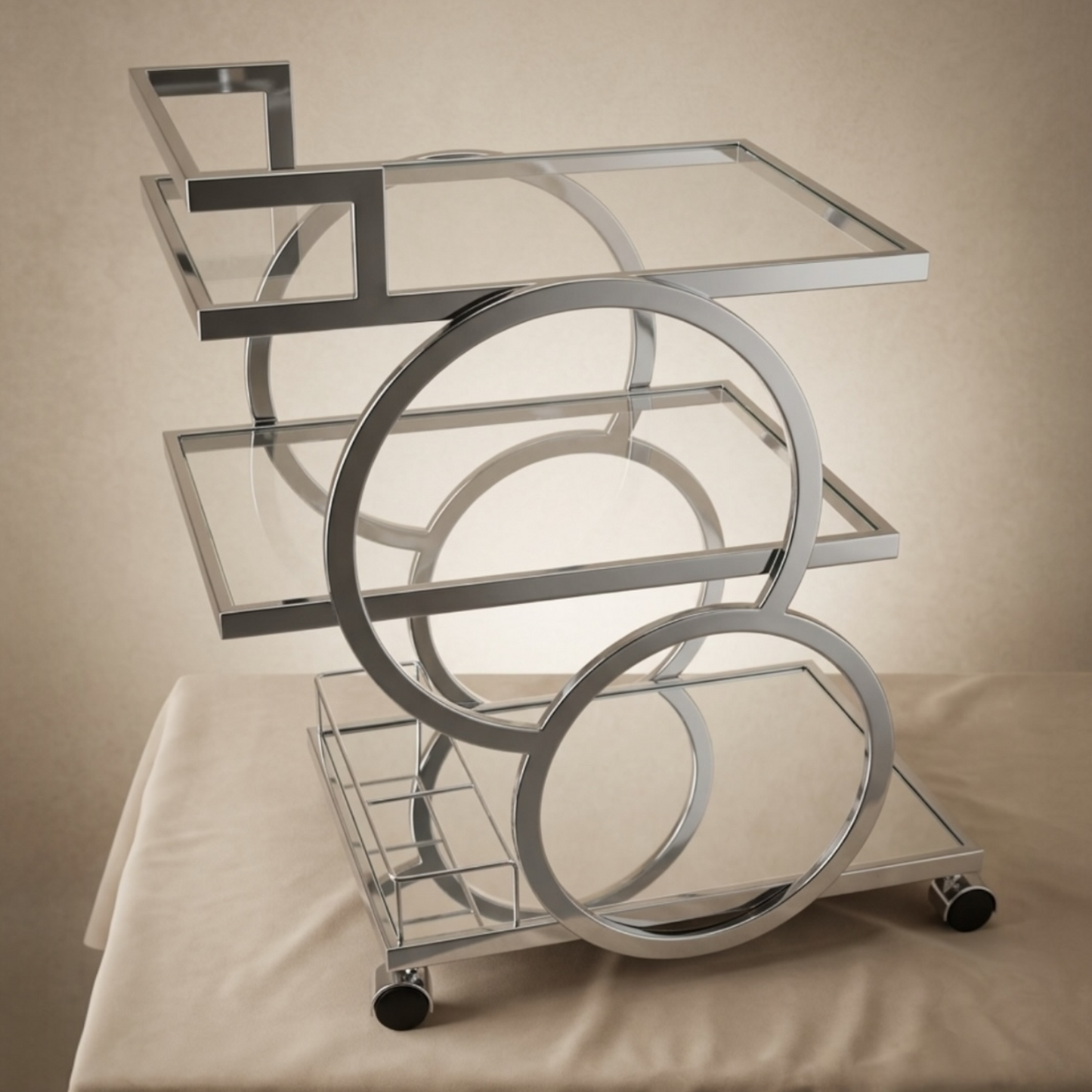 Modern 3-Tier Silver Serving Trolley - Mawaeen