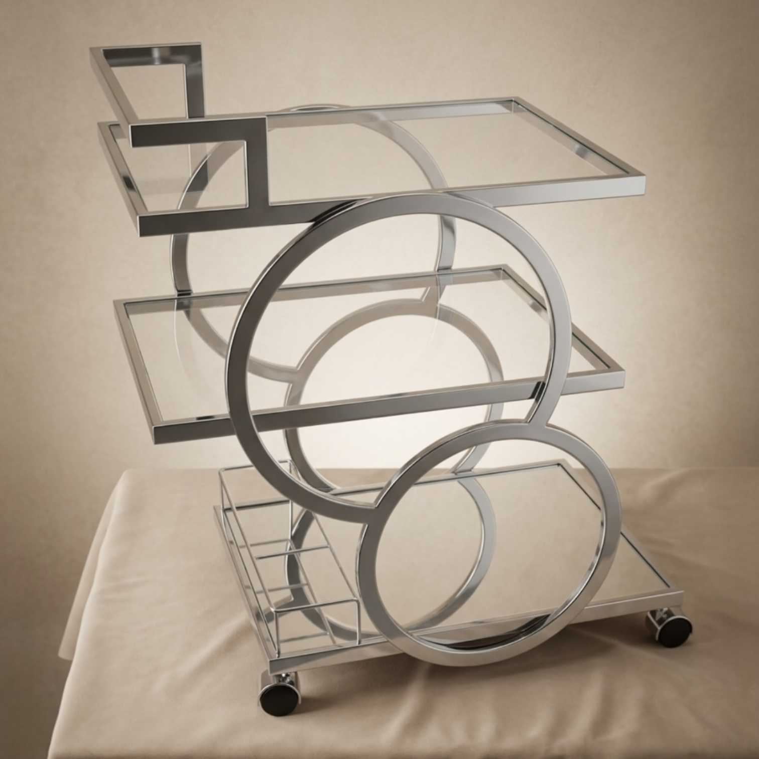 Modern 3-Tier Silver Serving Trolley - Mawaeen