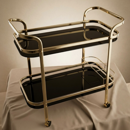 Modern 2-Tier Gold & Black Serving Trolley - Mawaeen