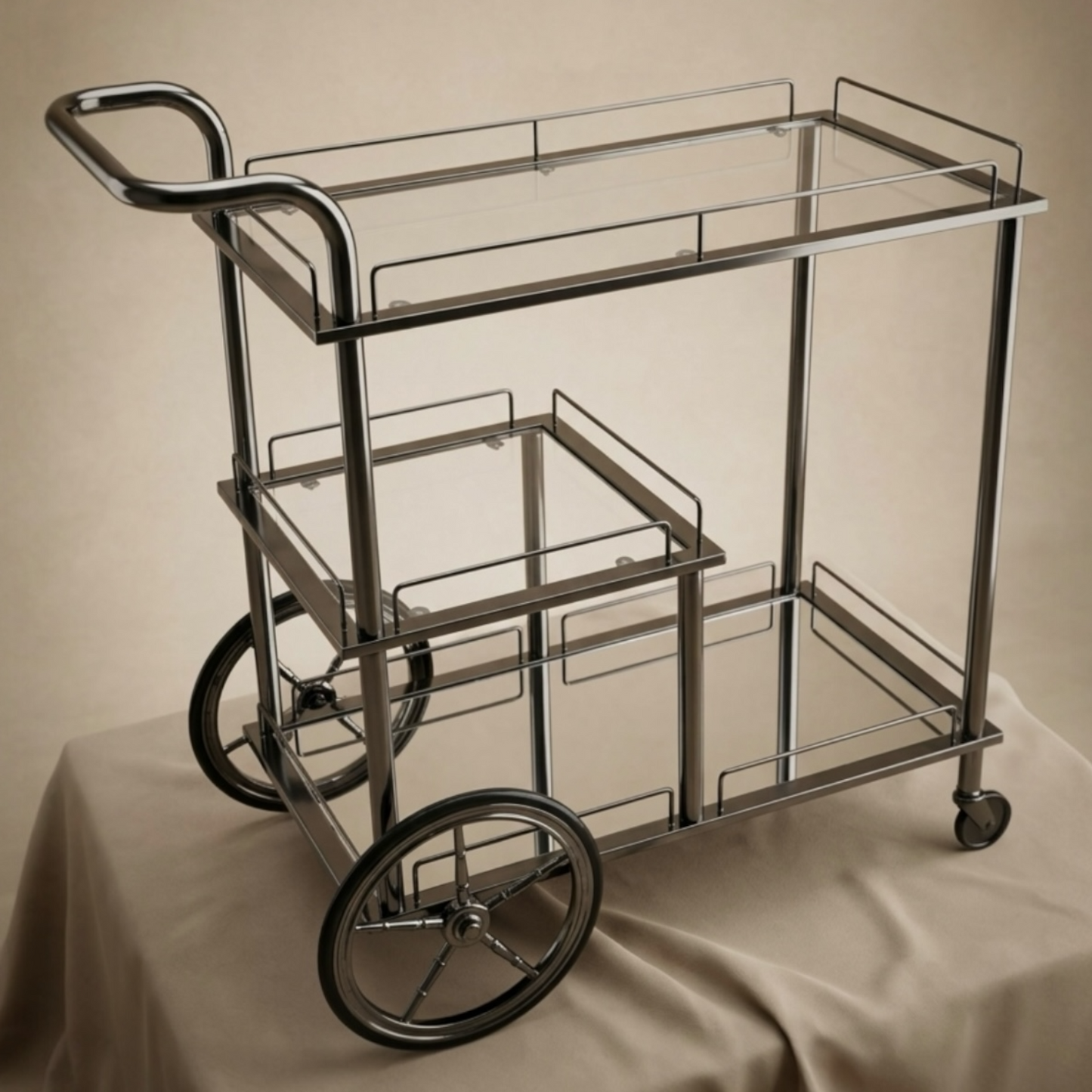 Modern 3-Tier Black Serving Trolley - Mawaeen