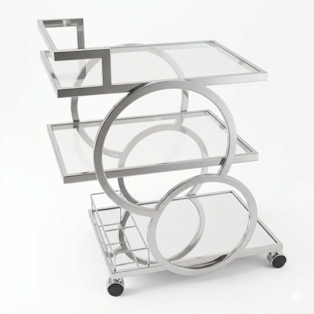 Modern 3-Tier Silver Serving Trolley - Mawaeen
