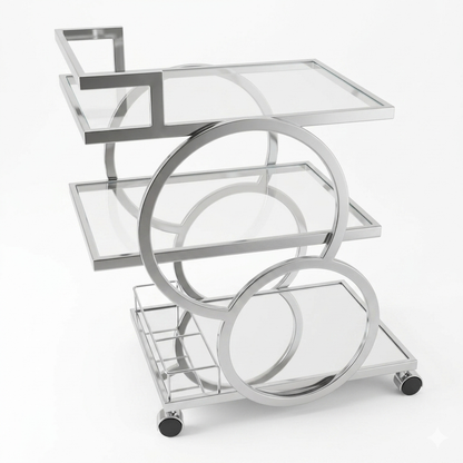Modern 3-Tier Silver Serving Trolley - Mawaeen