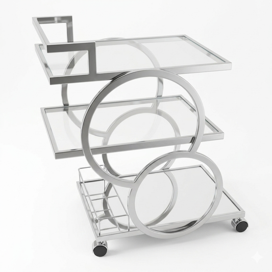 Modern 3-Tier Silver Serving Trolley - Mawaeen
