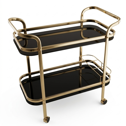 Modern 2-Tier Gold & Black Serving Trolley - Mawaeen