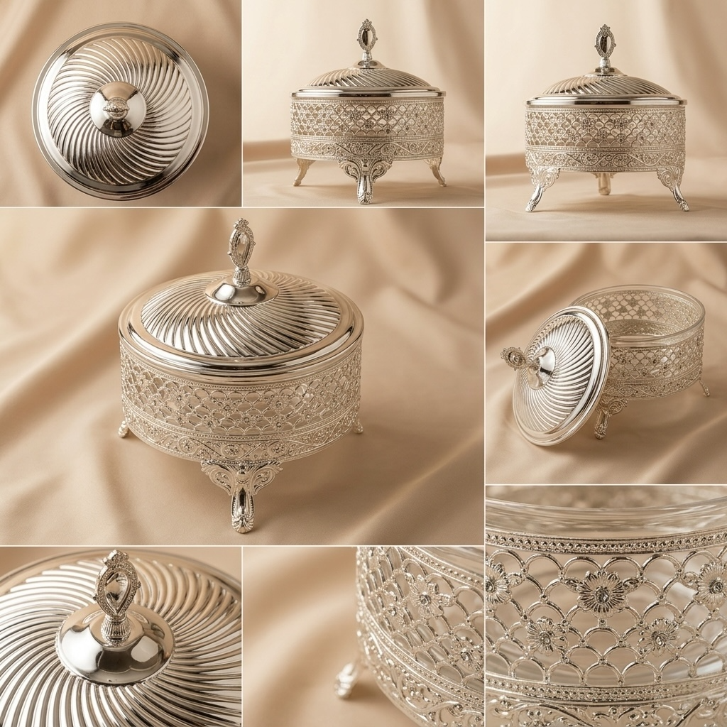 Modern Silver Filigree Candy Bowl - L - Mawaeen