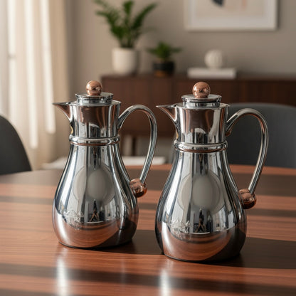 Najib Double Set – Coffee & Tea Thermal Flask (Crome & Copper, 1L + 0.7L) - Mawaeen