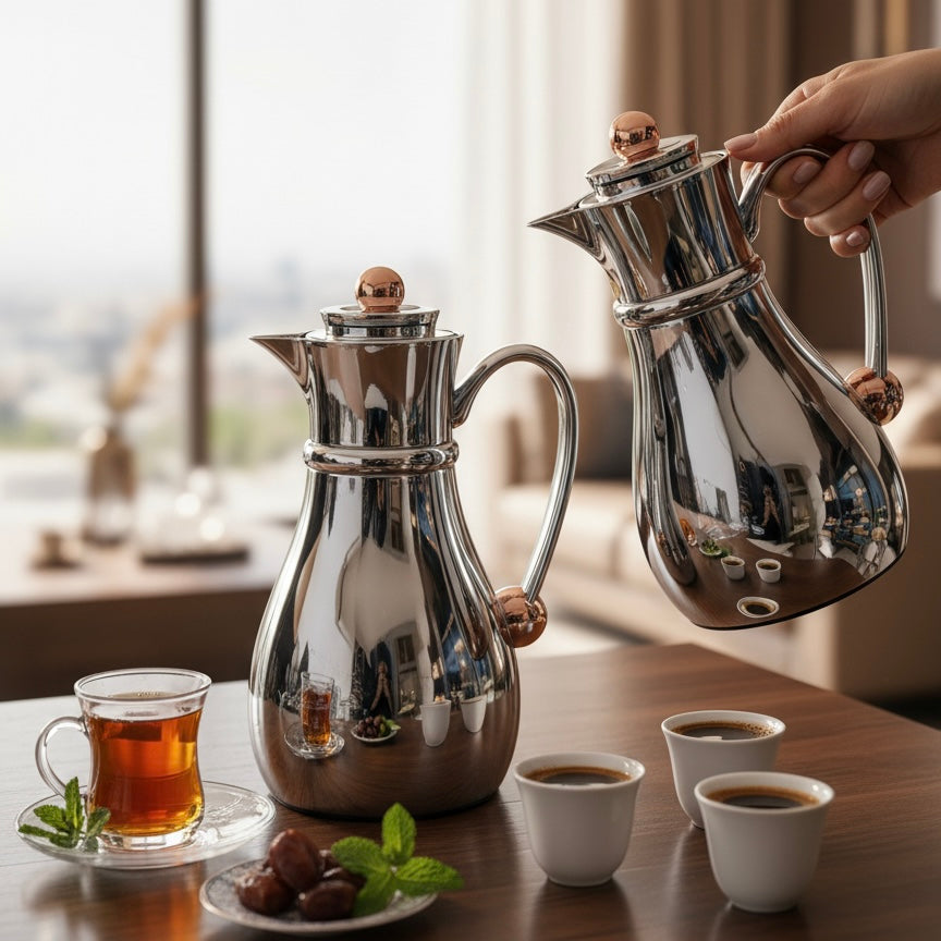 Najib Double Set – Coffee & Tea Thermal Flask (Crome & Copper, 1L + 0.7L) - Mawaeen