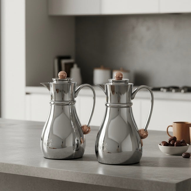 Najib Double Set – Coffee & Tea Thermal Flask (Crome & Copper, 1L + 0.7L) - Mawaeen