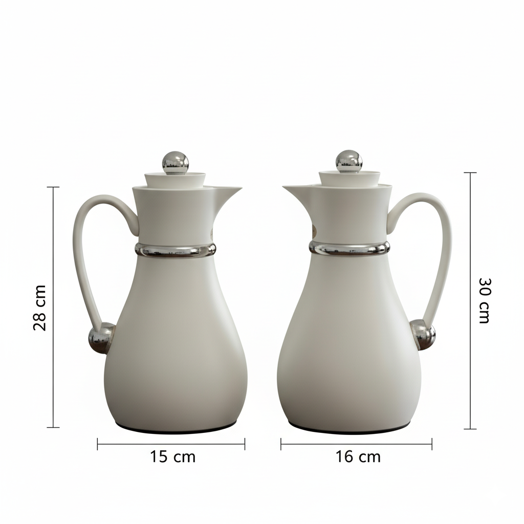 Najib Double Set – Coffee & Tea Thermal Flask (White & Silver, 1L + 0.7L) - Mawaeen
