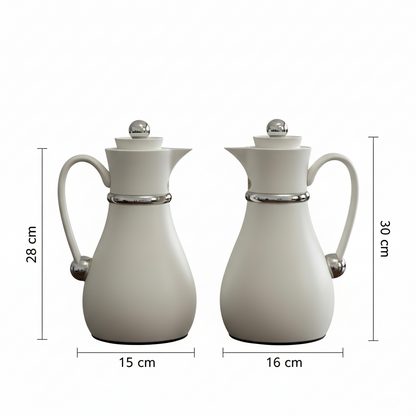 Najib Double Set – Coffee & Tea Thermal Flask (White & Silver, 1L + 0.7L) - Mawaeen