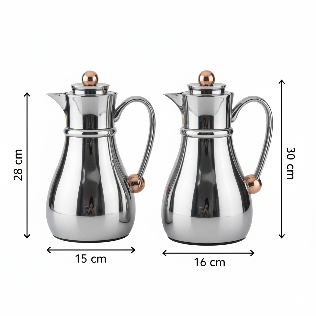 Najib Double Set – Coffee & Tea Thermal Flask (Crome & Copper, 1L + 0.7L) - Mawaeen
