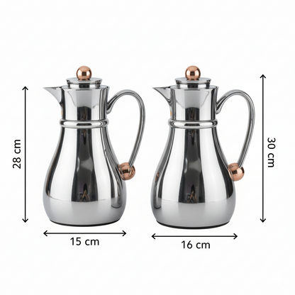 Najib Double Set – Coffee & Tea Thermal Flask (Crome & Copper, 1L + 0.7L) - Mawaeen