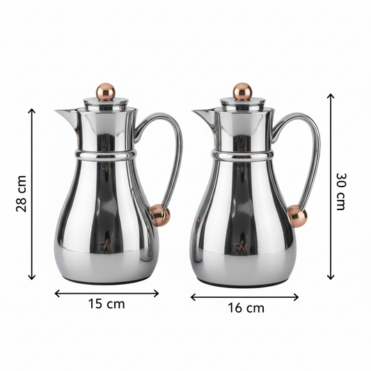 Najib Double Set – Coffee & Tea Thermal Flask (Crome & Copper, 1L + 0.7L) - Mawaeen