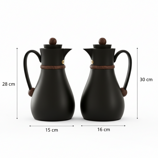 Najib Double Set – Coffee & Tea Thermal Flask ( Black & wood, 1L + 0.7L)