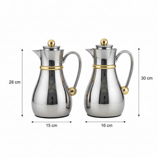 Najib Double Set – Coffee & Tea Thermal Flask (Silver & Gold, 1L + 0.7L)