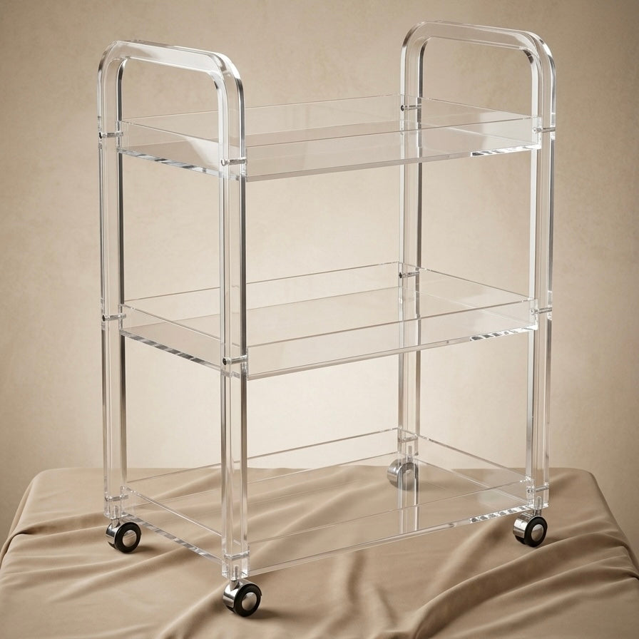 Modern 3-Tier Clear Acrylic Serving Trolley - Mawaeen