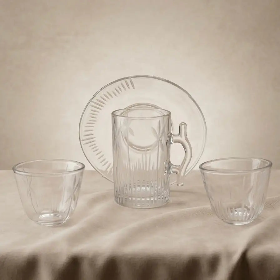 Modern 18-Piece Clear Glass Tea & Arabic Coffee Set - Mawaeen
