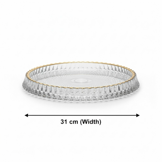 Mawaeen Round Luxury Glass Cake Plate with Golden Rim (L)