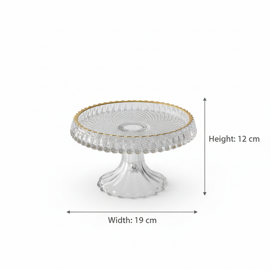Mawaeen Round Luxury Glass Cake Stand with Golden Rim (S)
