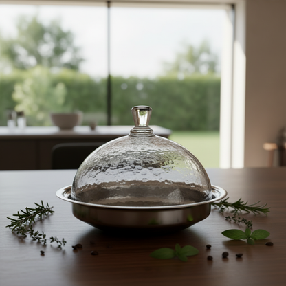 وعاء تمر فاخر مع غطاء من مواين - تصميم فضي وزجاجي