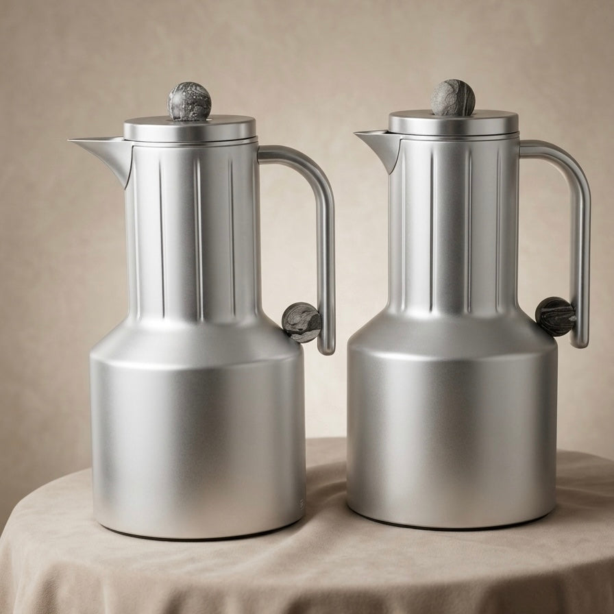 Regal Modern 2-Piece Matt Silver Flask Set (1L + 1L) - Mawaeen