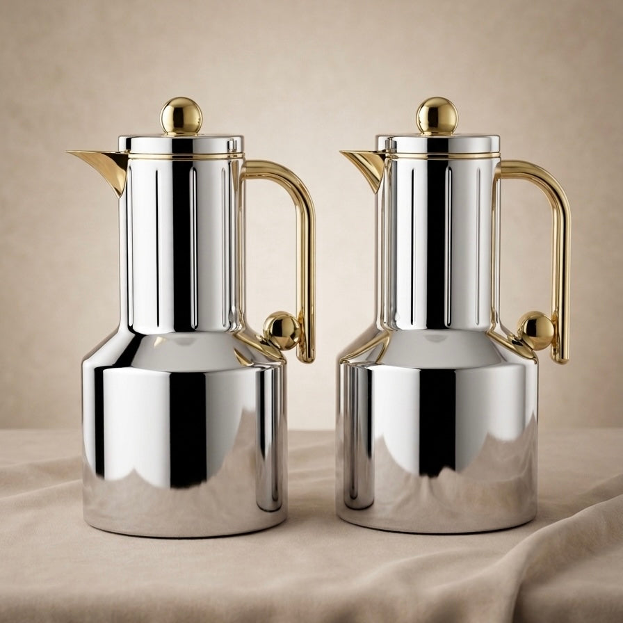Regal Modern 2-Piece Silver & Gold Flask Set (1L + 1L) - Mawaeen